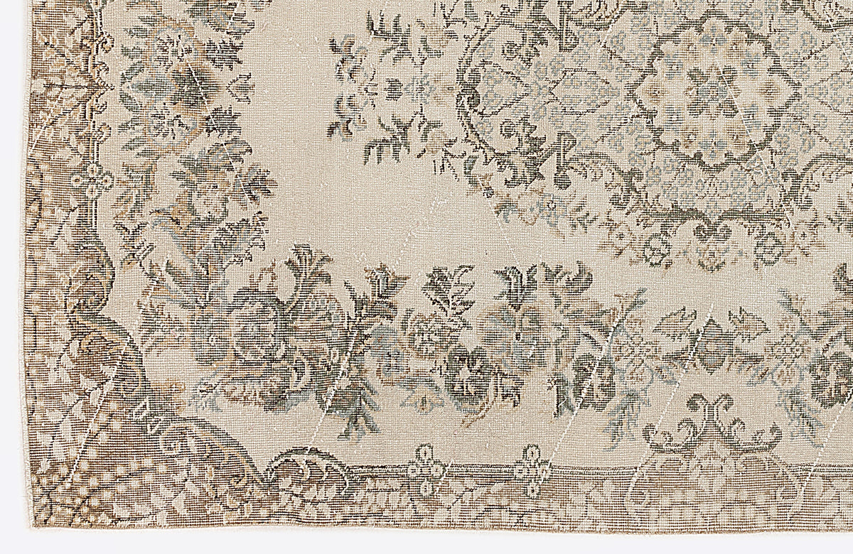 Beige Over Dyed Vintage Rug 5&#39;7&#39;&#39; x 8&#39;8&#39;&#39; ft 170 x 265 cm