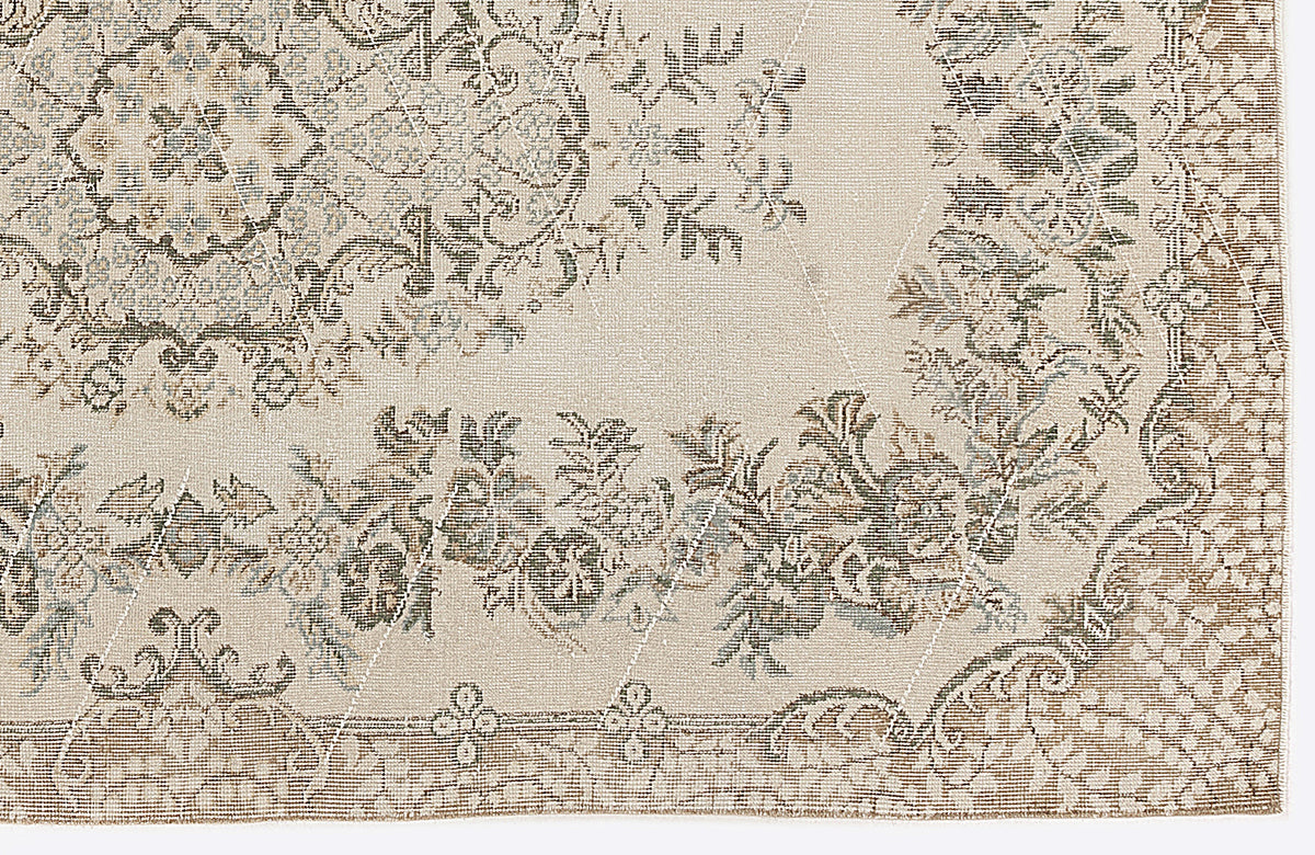Beige Over Dyed Vintage Rug 5&#39;7&#39;&#39; x 8&#39;8&#39;&#39; ft 170 x 265 cm