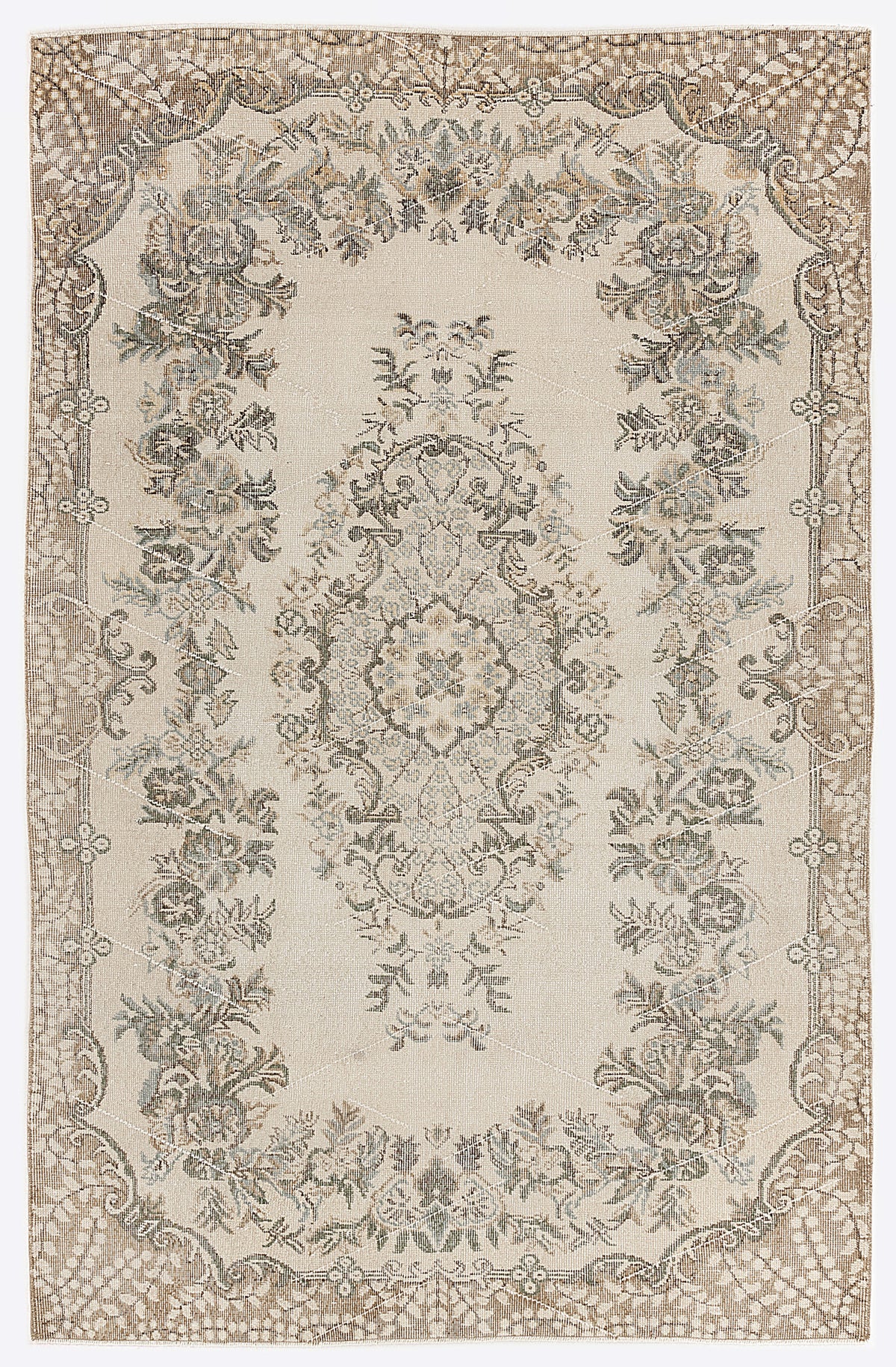Beige Over Dyed Vintage Rug 5&#39;7&#39;&#39; x 8&#39;8&#39;&#39; ft 170 x 265 cm