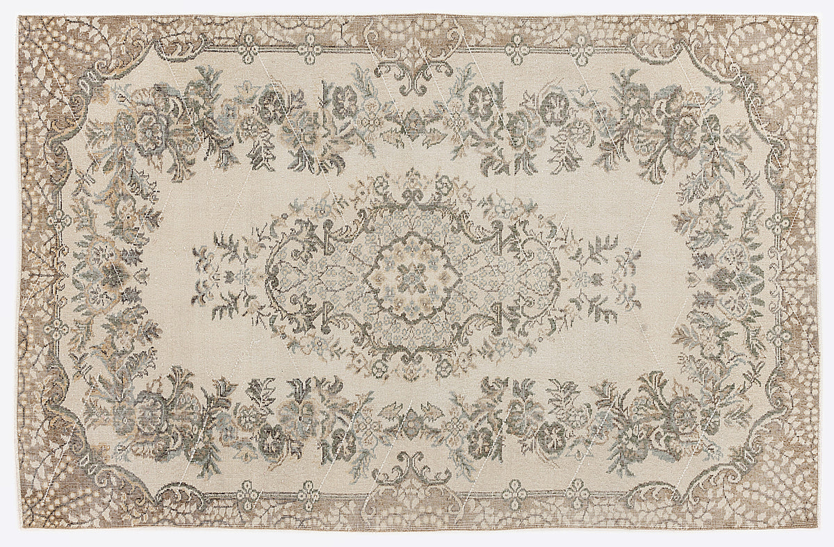 Beige Over Dyed Vintage Rug 5&#39;7&#39;&#39; x 8&#39;8&#39;&#39; ft 170 x 265 cm