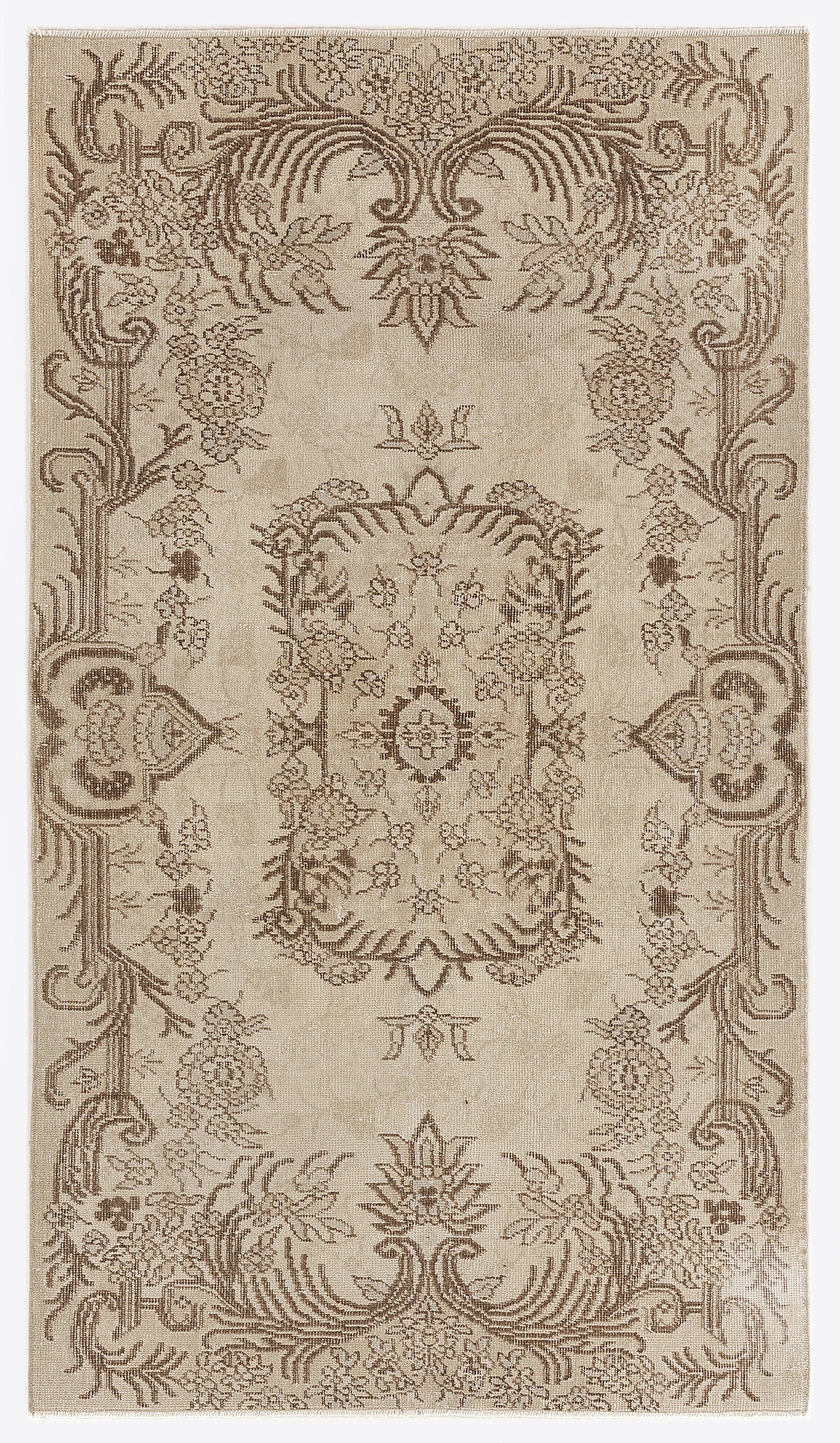Beige Over Dyed Vintage Rug 3&#39;10&#39;&#39; x 6&#39;9&#39;&#39; ft 117 x 205 cm