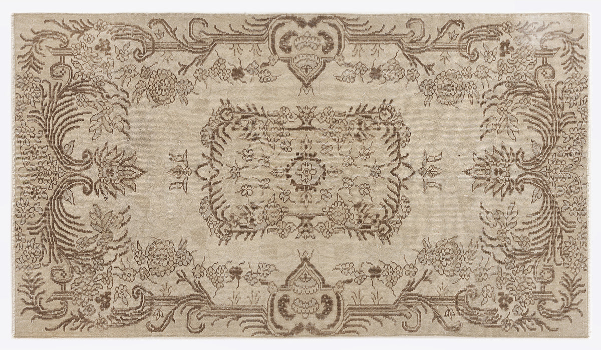 Beige Over Dyed Vintage Rug 3&#39;10&#39;&#39; x 6&#39;9&#39;&#39; ft 117 x 205 cm