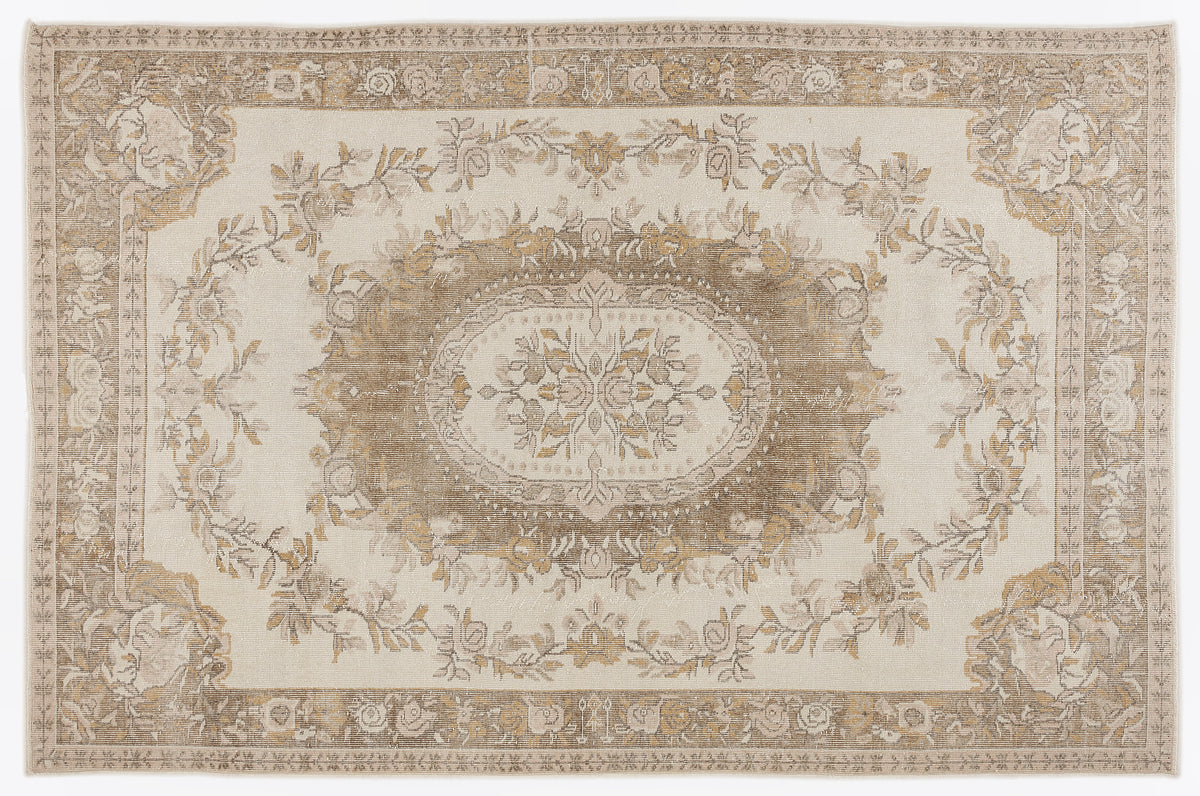Beige Over Dyed Vintage Rug 6&#39;0&#39;&#39; x 9&#39;3&#39;&#39; ft 184 x 282 cm