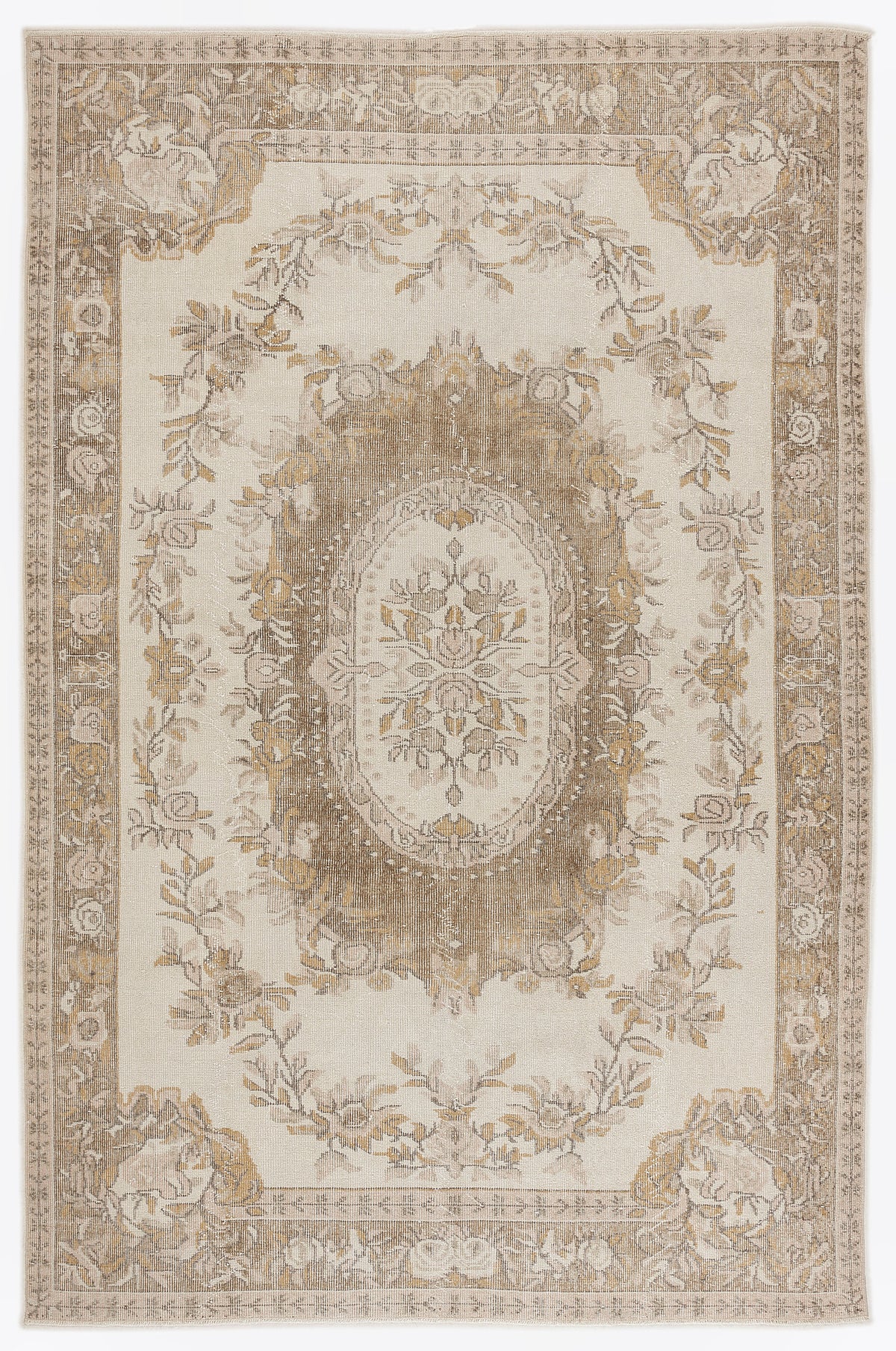 Beige Over Dyed Vintage Rug 6&#39;0&#39;&#39; x 9&#39;3&#39;&#39; ft 184 x 282 cm