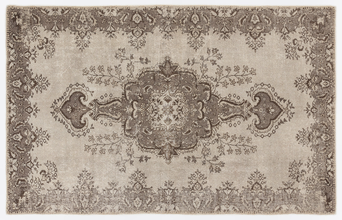 Beige Over Dyed Vintage Rug 5&#39;4&#39;&#39; x 8&#39;6&#39;&#39; ft 163 x 260 cm