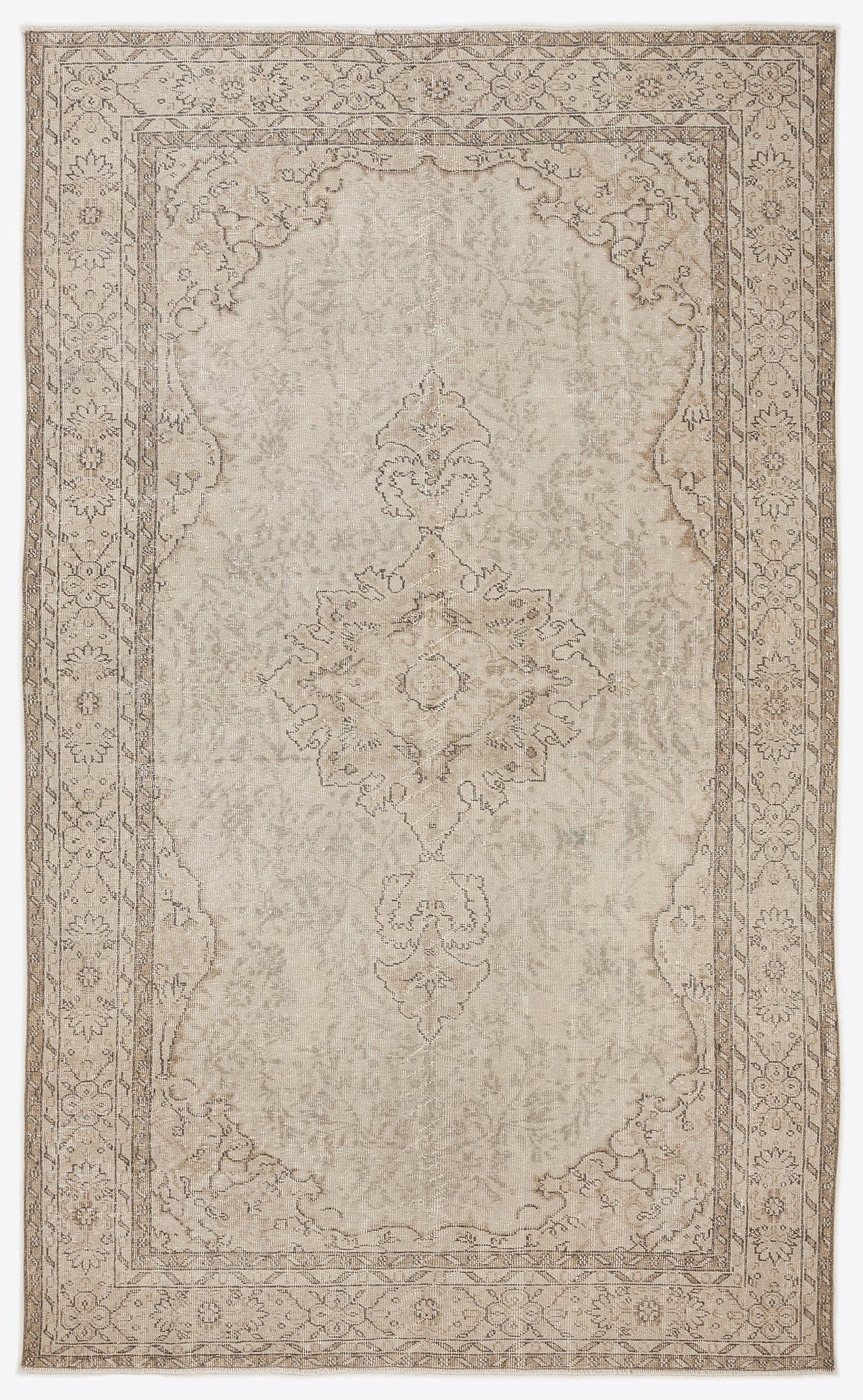 Beige Over Dyed Vintage Rug 5&#39;10&#39;&#39; x 9&#39;7&#39;&#39; ft 178 x 293 cm