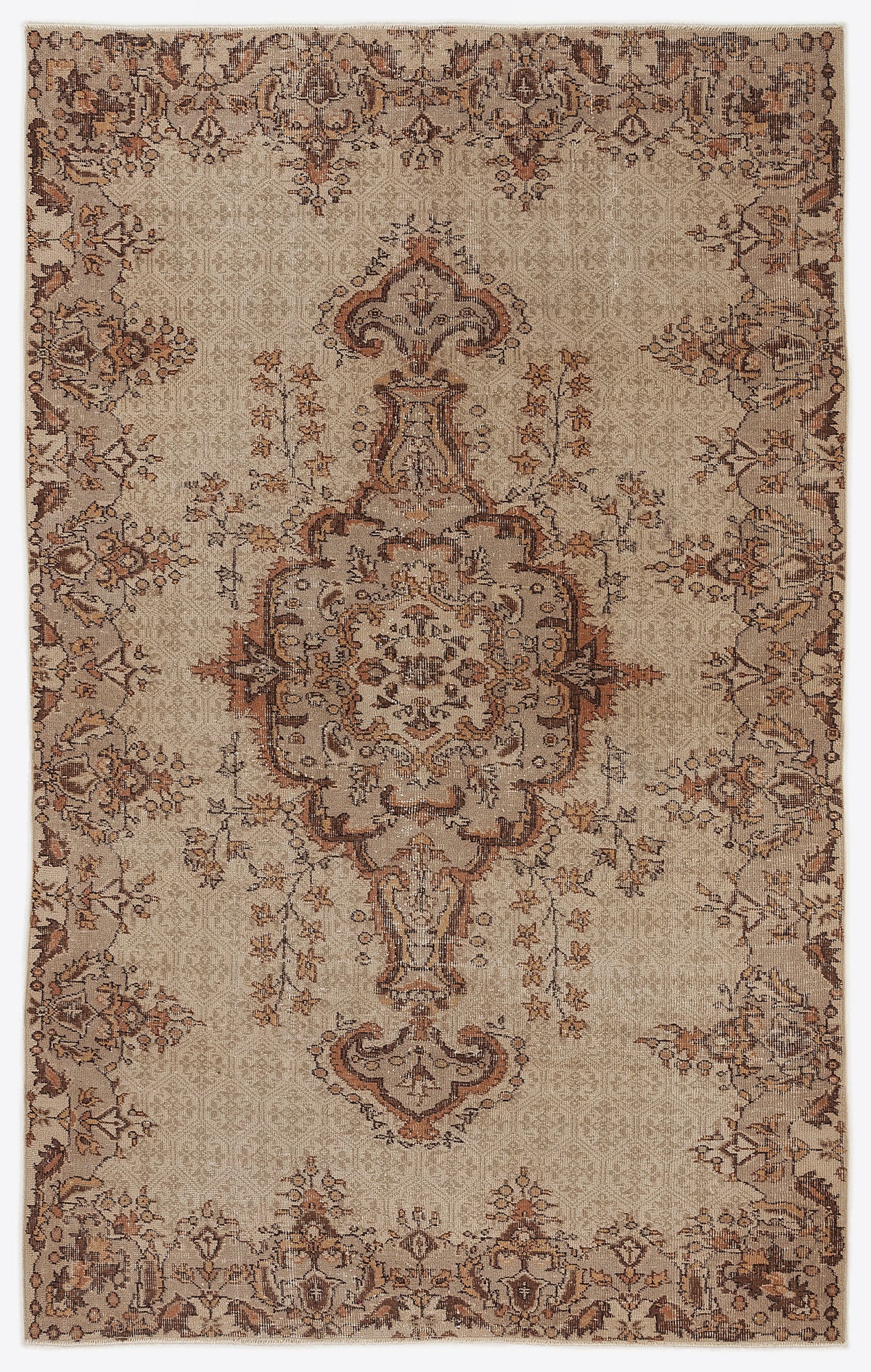 Brown Over Dyed Vintage Rug 5&#39;10&#39;&#39; x 9&#39;1&#39;&#39; ft 177 x 278 cm