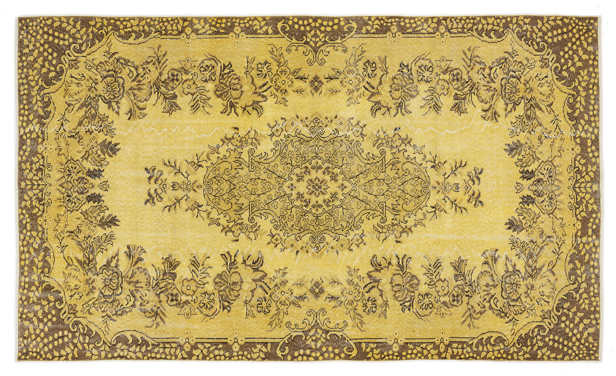 Yellow Over Dyed Vintage Rug 5&#39;4&#39;&#39; x 9&#39;1&#39;&#39; ft 163 x 278 cm