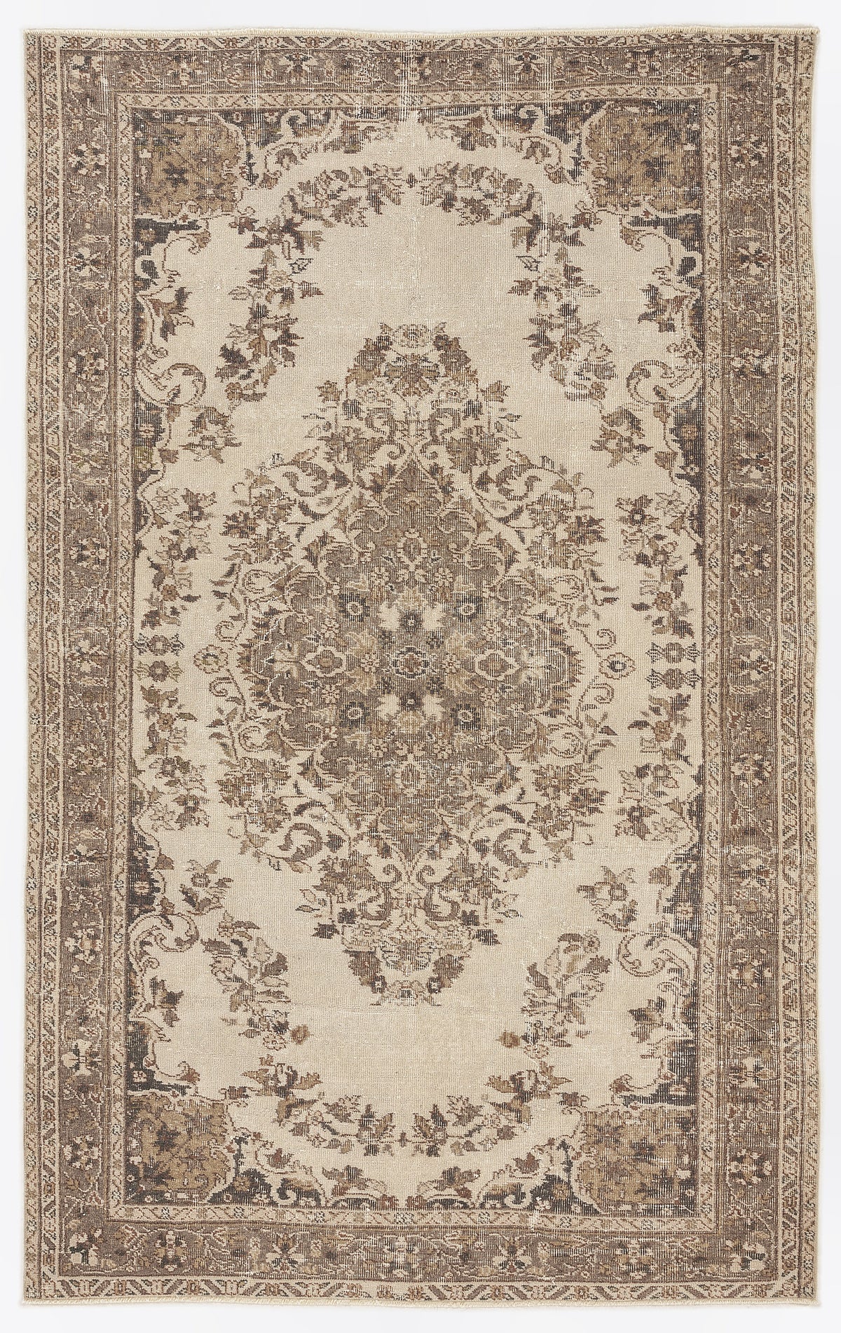 Beige Over Dyed Vintage Rug 5&#39;5&#39;&#39; x 8&#39;9&#39;&#39; ft 165 x 266 cm