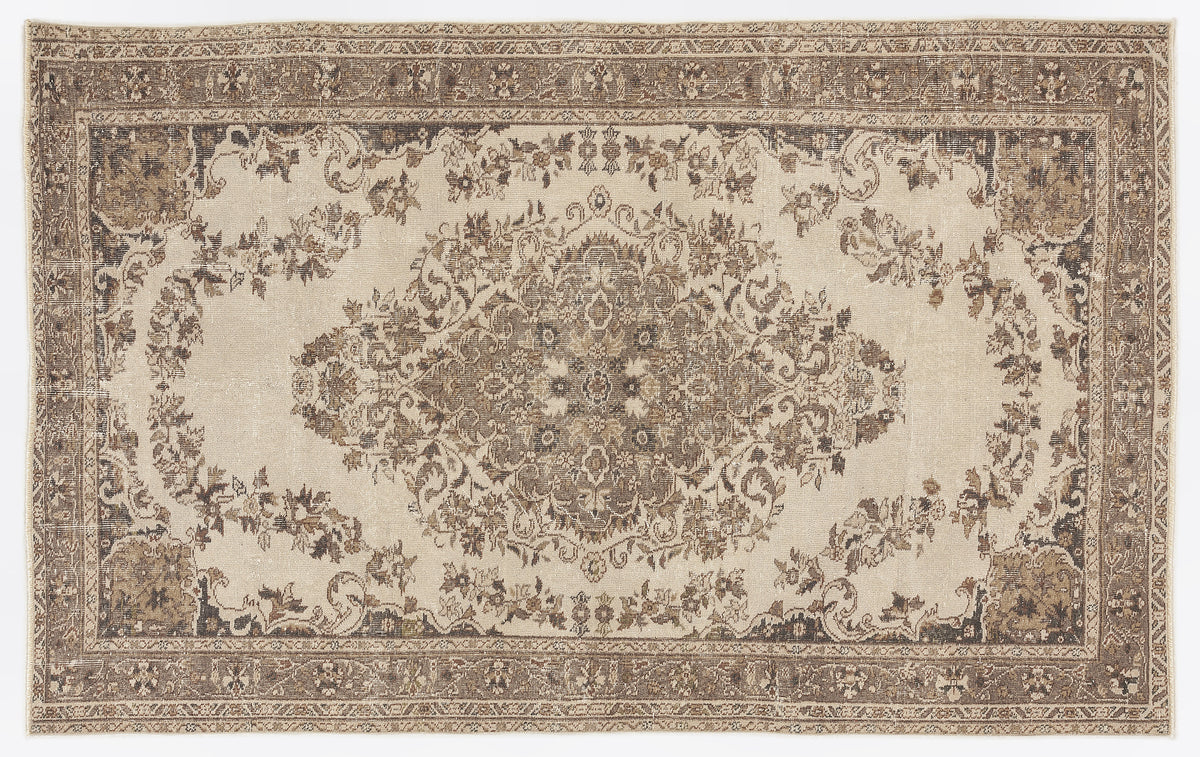 Beige Over Dyed Vintage Rug 5&#39;5&#39;&#39; x 8&#39;9&#39;&#39; ft 165 x 266 cm