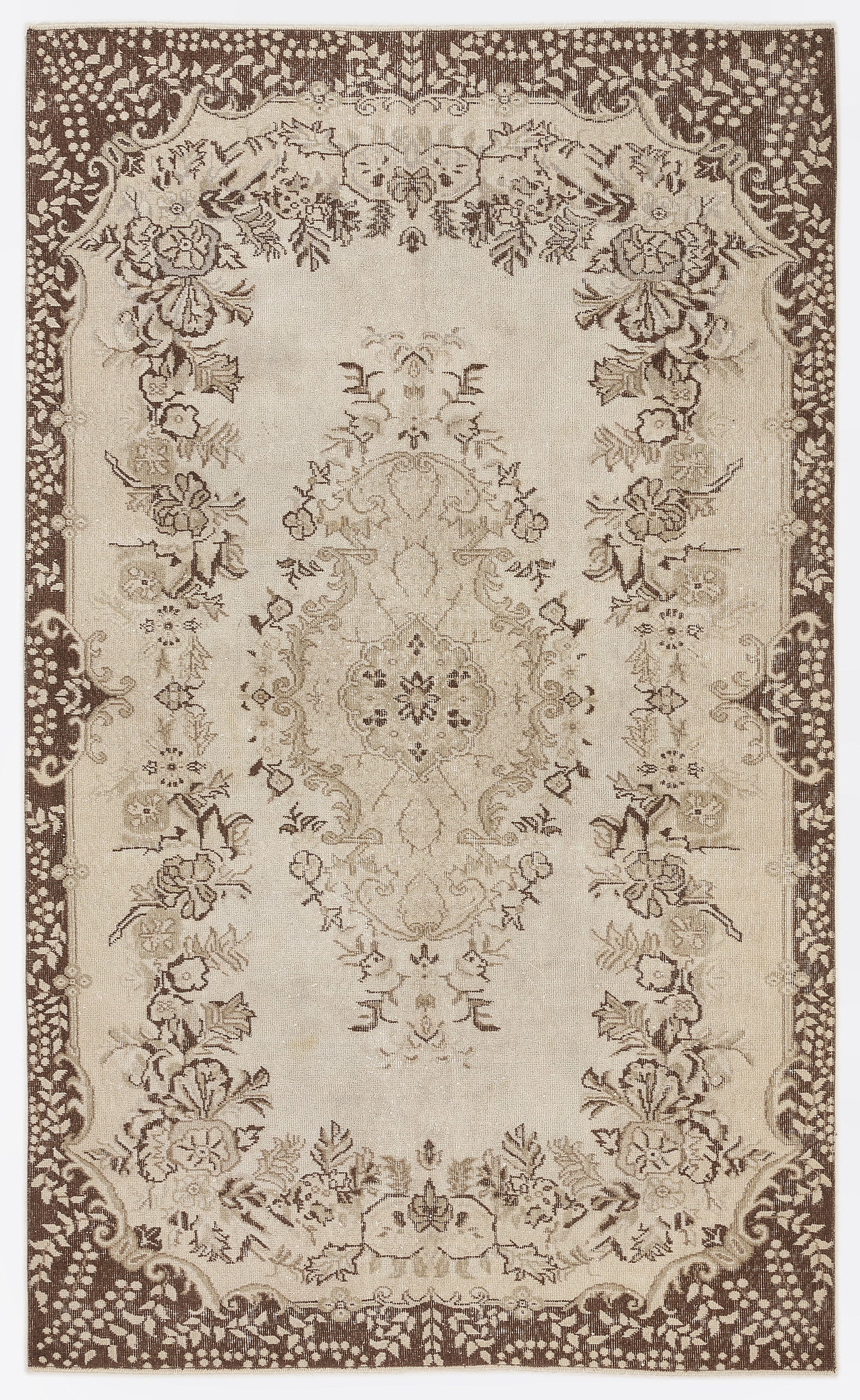 Beige Over Dyed Vintage Rug 5'7'' x 9'3'' ft 170 x 283 cm