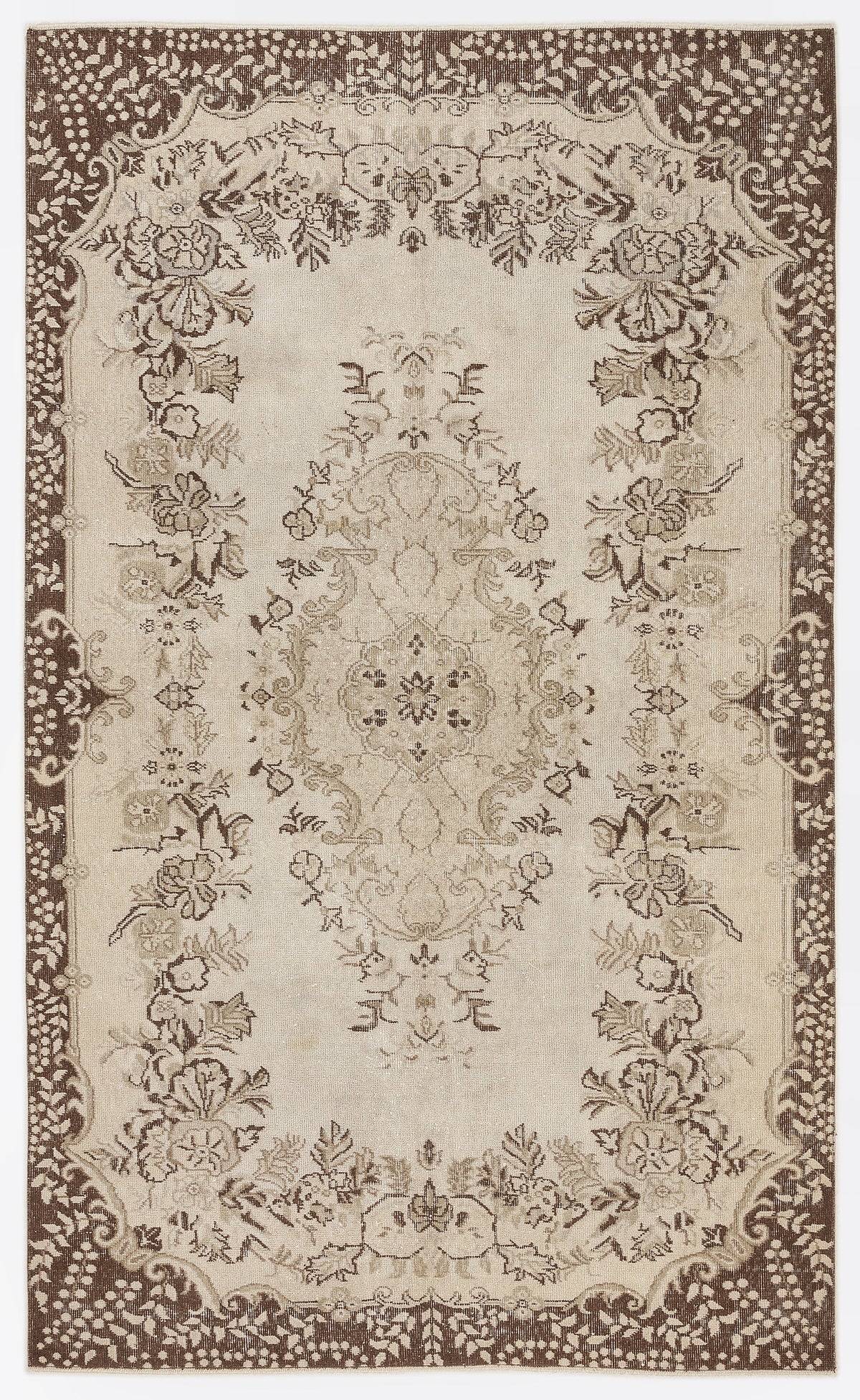 Beige Over Dyed Vintage Rug 5&#39;7&#39;&#39; x 9&#39;3&#39;&#39; ft 170 x 283 cm