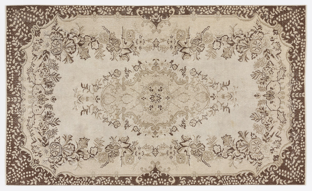 Beige Over Dyed Vintage Rug 5'7'' x 9'3'' ft 170 x 283 cm