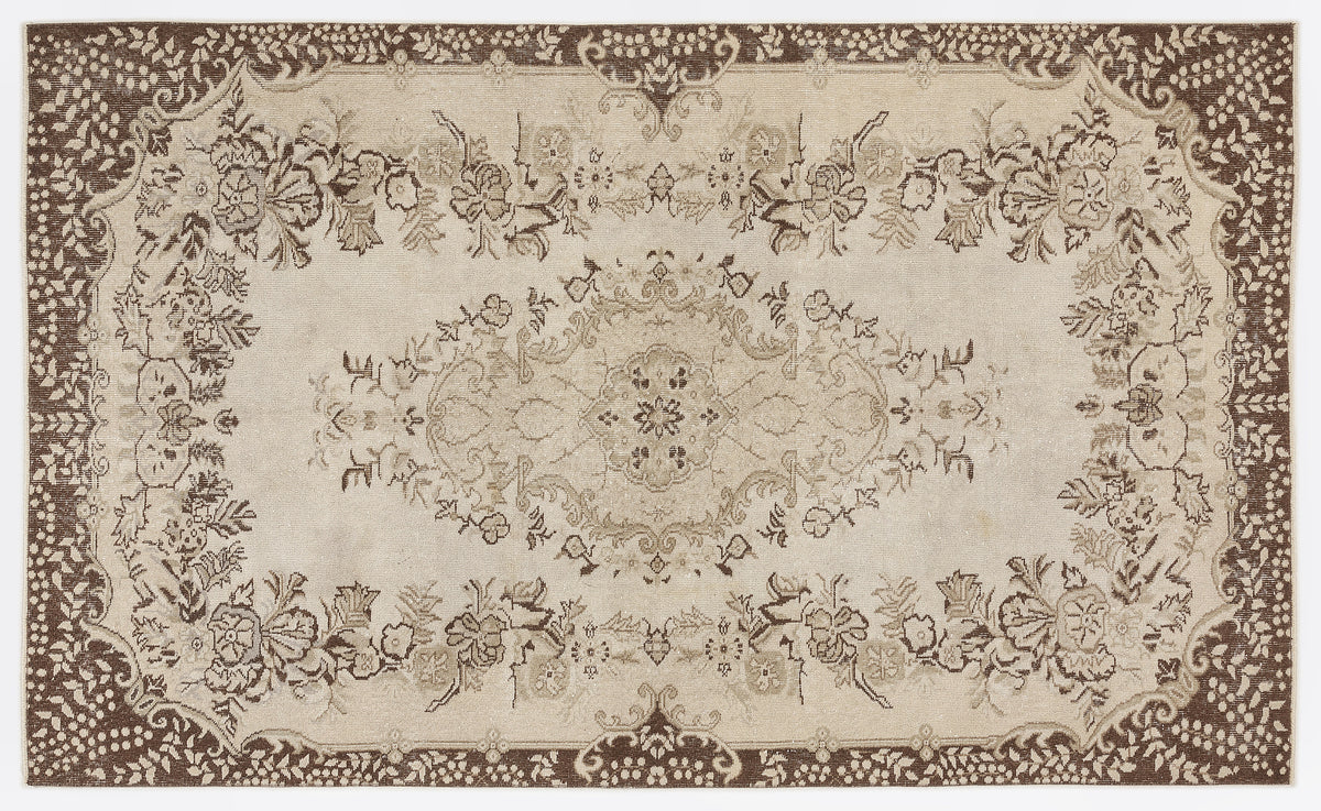 Beige Over Dyed Vintage Rug 5&#39;7&#39;&#39; x 9&#39;3&#39;&#39; ft 170 x 283 cm