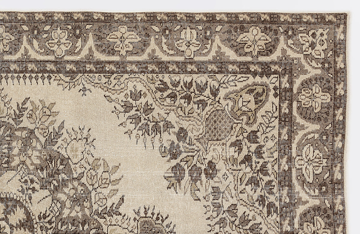 Beige Over Dyed Vintage Rug 5&#39;6&#39;&#39; x 8&#39;7&#39;&#39; ft 167 x 262 cm