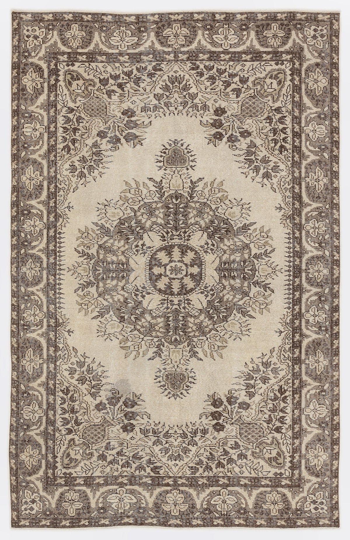 Beige Over Dyed Vintage Rug 5&#39;6&#39;&#39; x 8&#39;7&#39;&#39; ft 167 x 262 cm