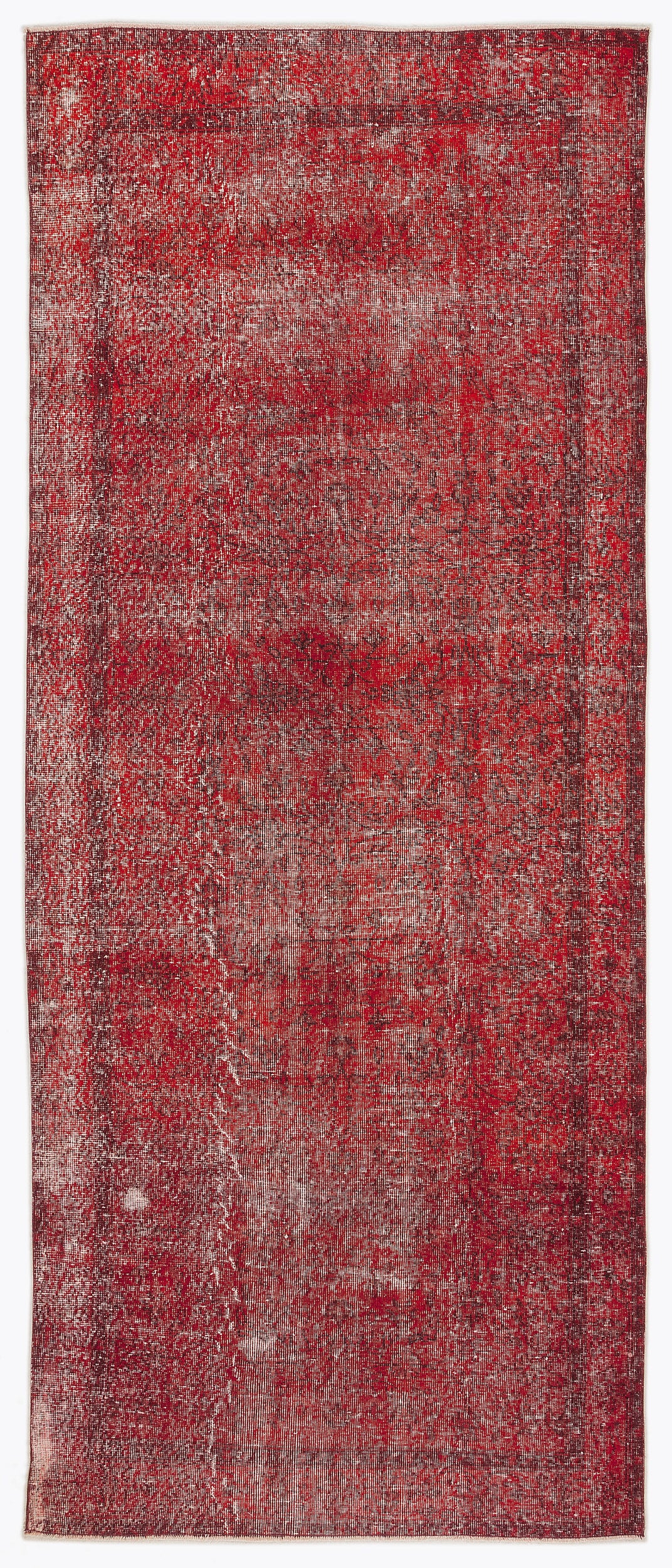 Red Over Dyed Vintage Rug 4&#39;7&#39;&#39; x 11&#39;3&#39;&#39; ft 140 x 344 cm
