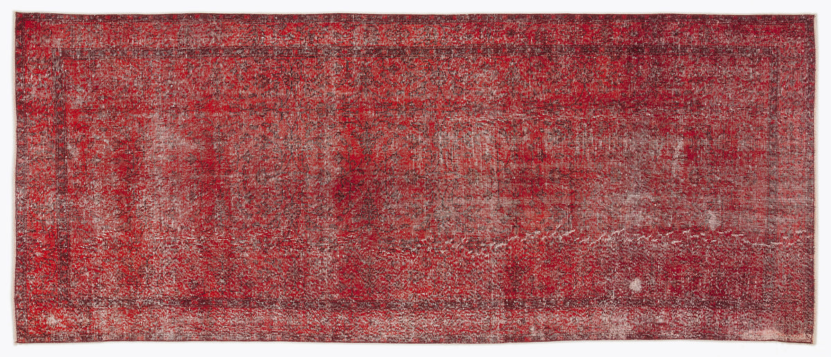 Red Over Dyed Vintage Rug 4&#39;7&#39;&#39; x 11&#39;3&#39;&#39; ft 140 x 344 cm