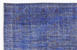 Blue Over Dyed Vintage Rug 4'11'' x 9'2'' ft 151 x 280 cm