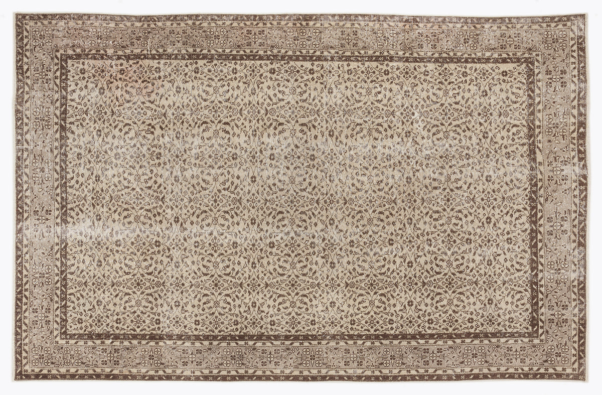 Beige Over Dyed Vintage Rug 6&#39;4&#39;&#39; x 9&#39;6&#39;&#39; ft 192 x 290 cm