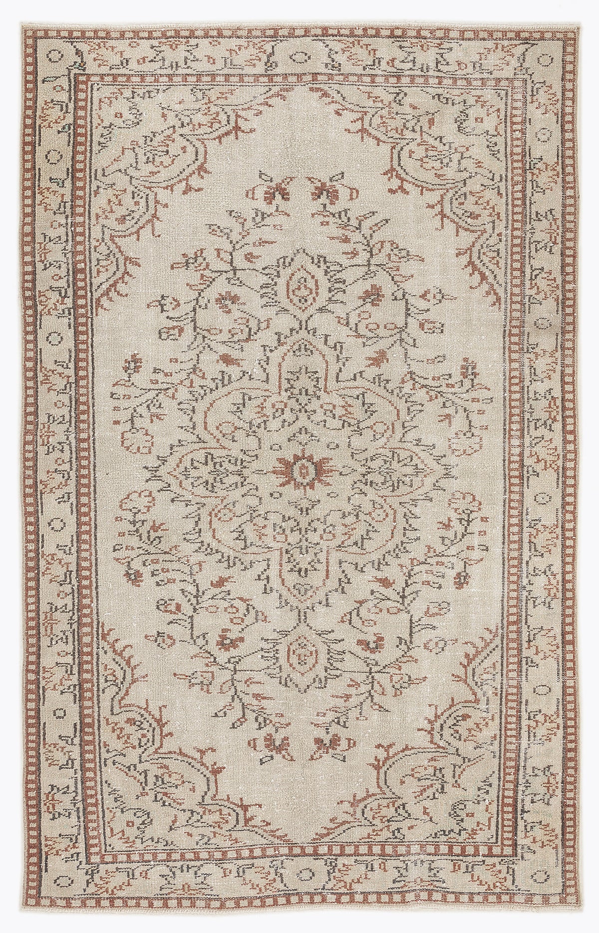 Beige Over Dyed Vintage Rug 5&#39;5&#39;&#39; x 8&#39;7&#39;&#39; ft 164 x 262 cm