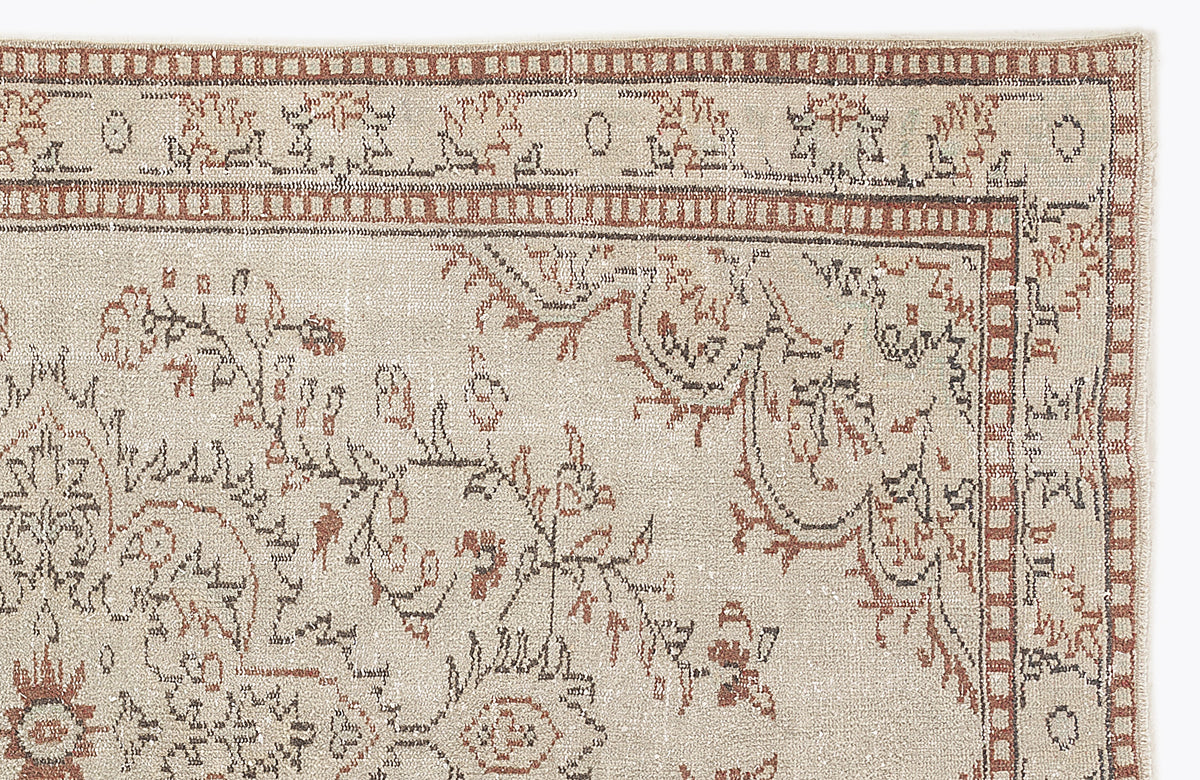 Beige Over Dyed Vintage Rug 5&#39;5&#39;&#39; x 8&#39;7&#39;&#39; ft 164 x 262 cm