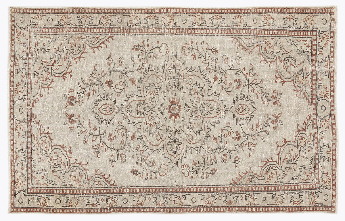 Beige Over Dyed Vintage Rug 5&#39;5&#39;&#39; x 8&#39;7&#39;&#39; ft 164 x 262 cm
