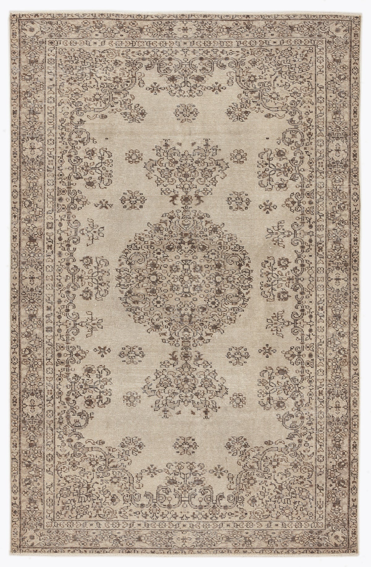 Beige Over Dyed Vintage Rug 5&#39;9&#39;&#39; x 8&#39;8&#39;&#39; ft 175 x 263 cm