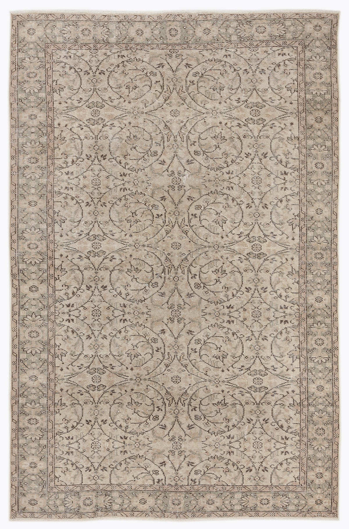 Beige Over Dyed Vintage Rug 5&#39;10&#39;&#39; x 8&#39;10&#39;&#39; ft 178 x 270 cm