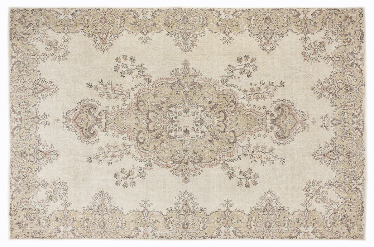 Beige Over Dyed Vintage Rug 6&#39;9&#39;&#39; x 10&#39;3&#39;&#39; ft 205 x 312 cm