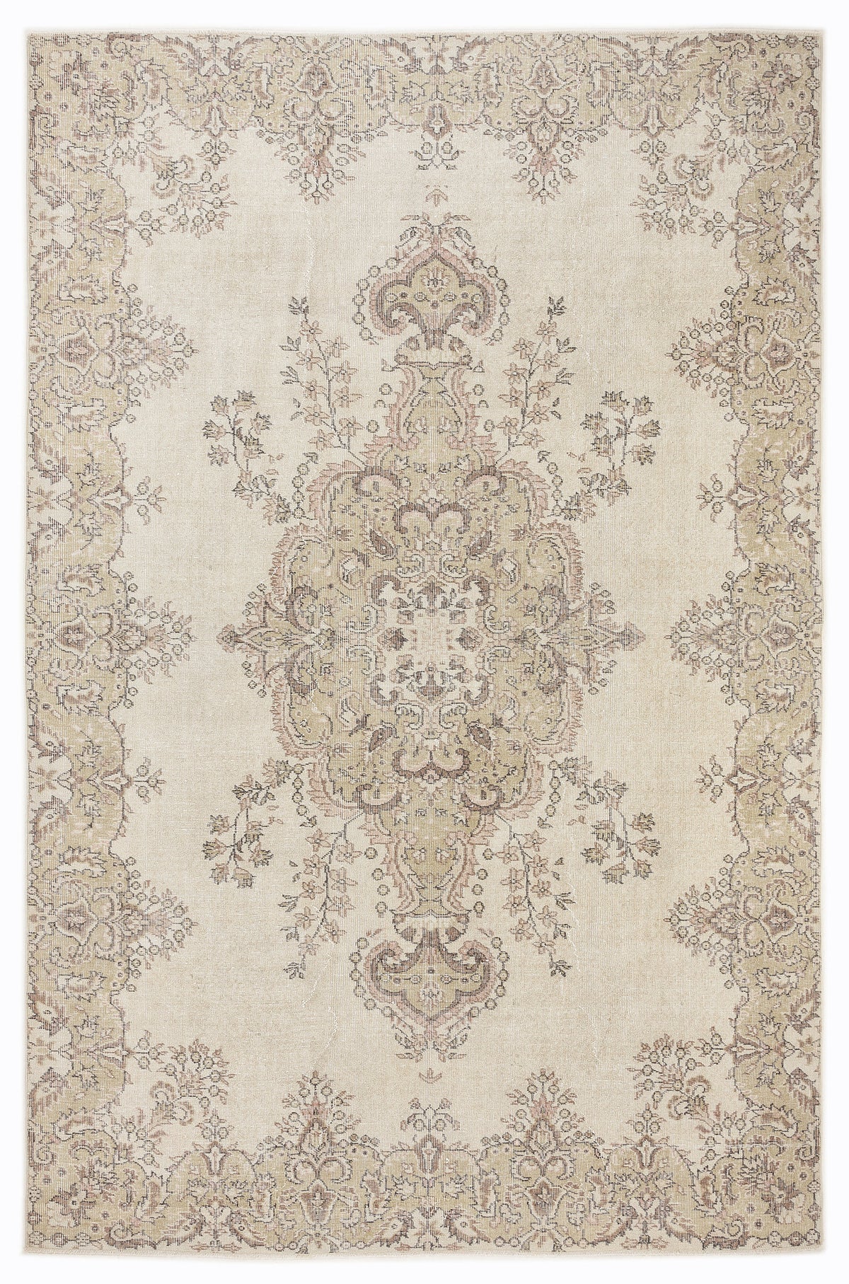 Beige Over Dyed Vintage Rug 6&#39;9&#39;&#39; x 10&#39;3&#39;&#39; ft 205 x 312 cm