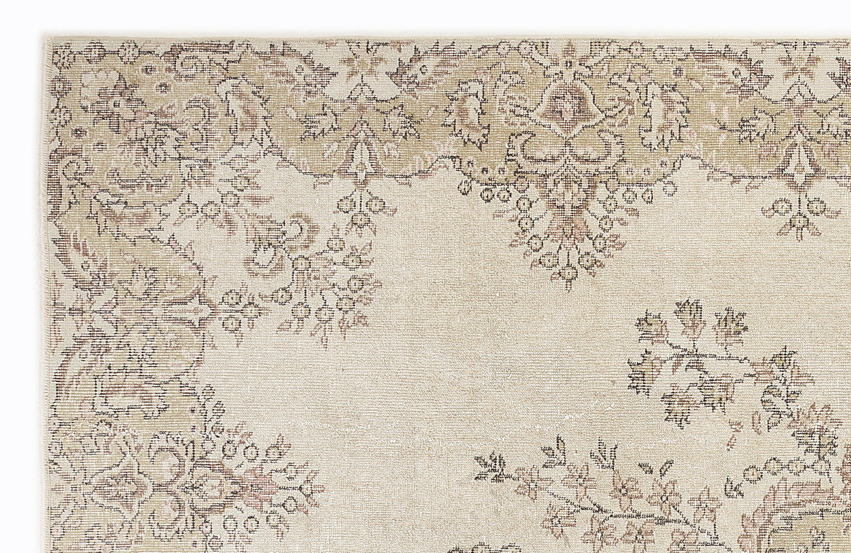 Beige Over Dyed Vintage Rug 6&#39;9&#39;&#39; x 10&#39;3&#39;&#39; ft 205 x 312 cm