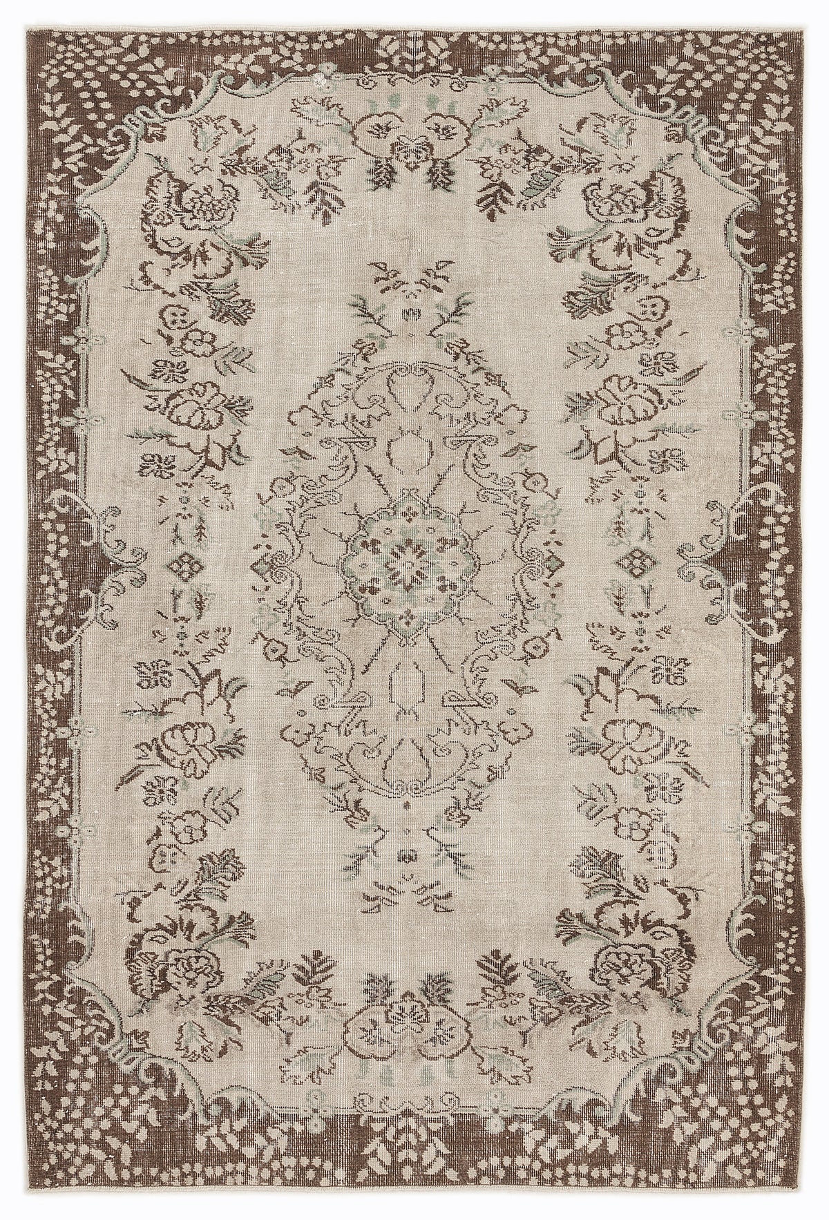 Beige Over Dyed Vintage Rug 5&#39;10&#39;&#39; x 8&#39;7&#39;&#39; ft 178 x 262 cm