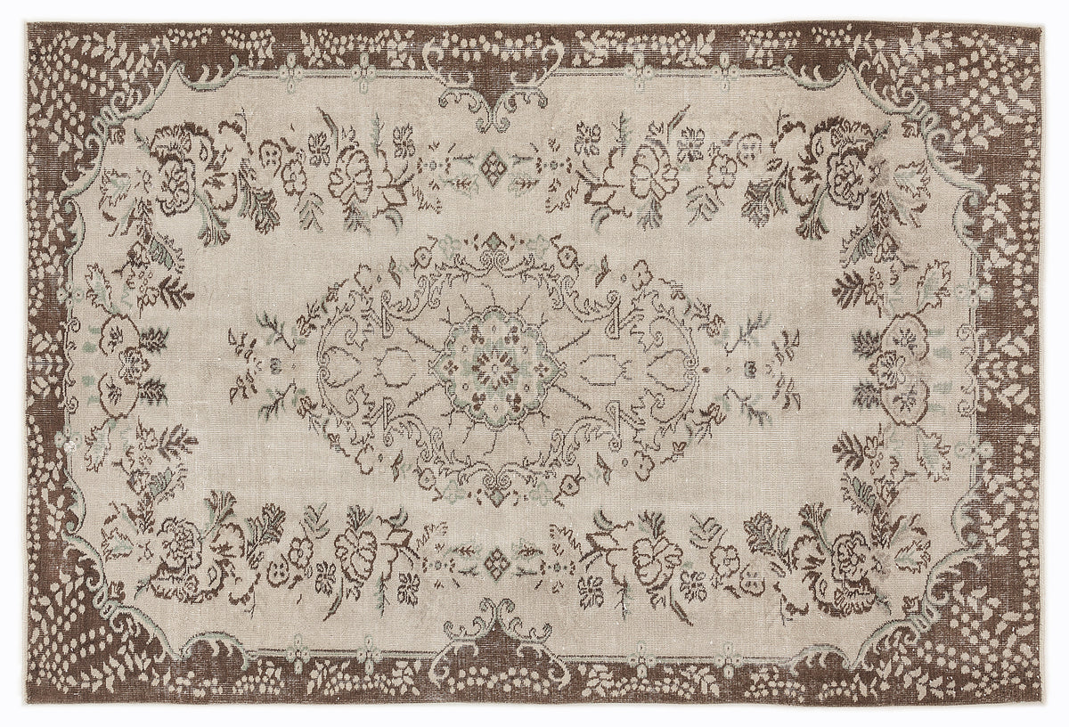 Beige Over Dyed Vintage Rug 5&#39;10&#39;&#39; x 8&#39;7&#39;&#39; ft 178 x 262 cm