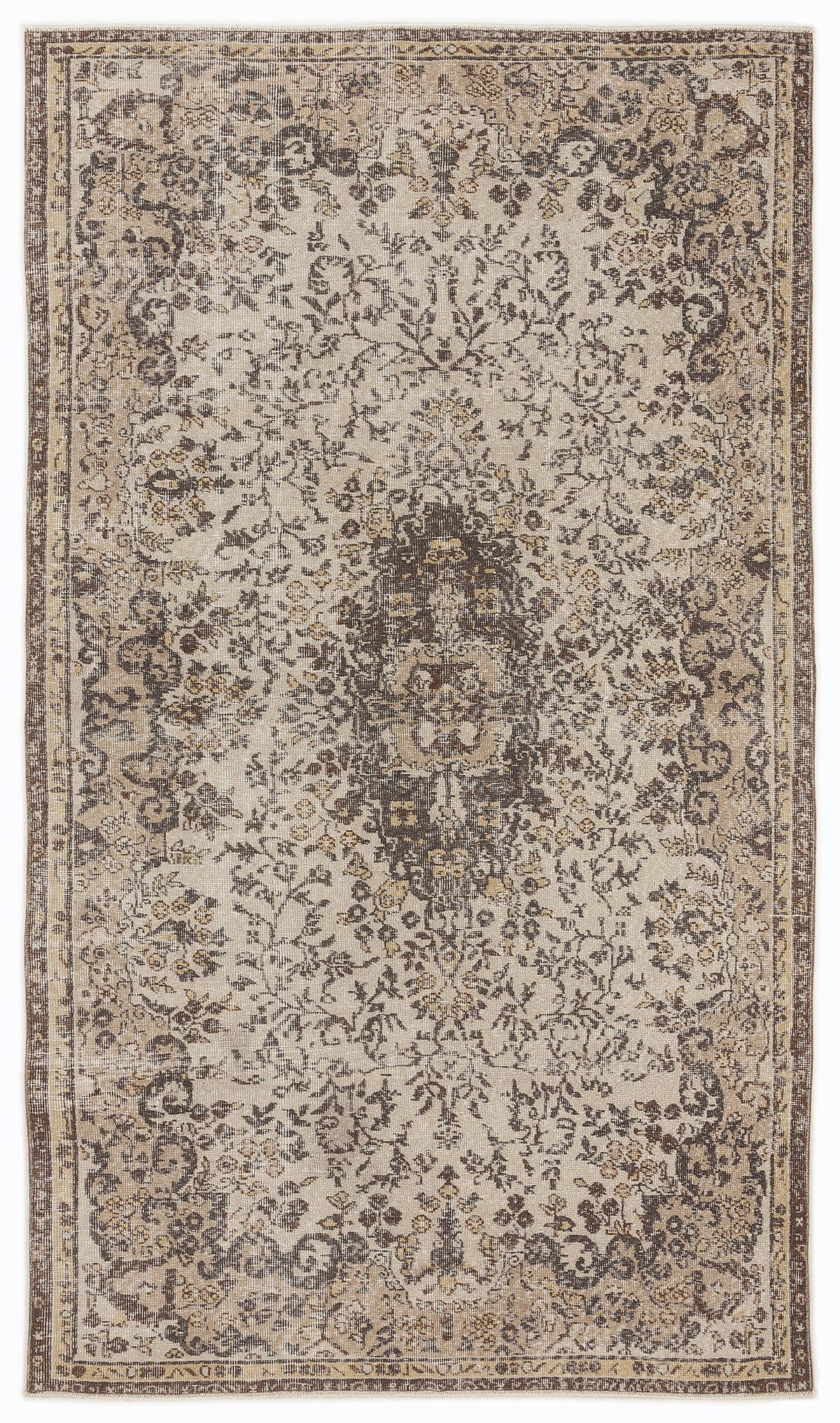 Beige Over Dyed Vintage Rug 5&#39;1&#39;&#39; x 8&#39;11&#39;&#39; ft 156 x 273 cm