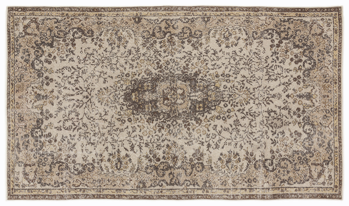 Beige Over Dyed Vintage Rug 5&#39;1&#39;&#39; x 8&#39;11&#39;&#39; ft 156 x 273 cm