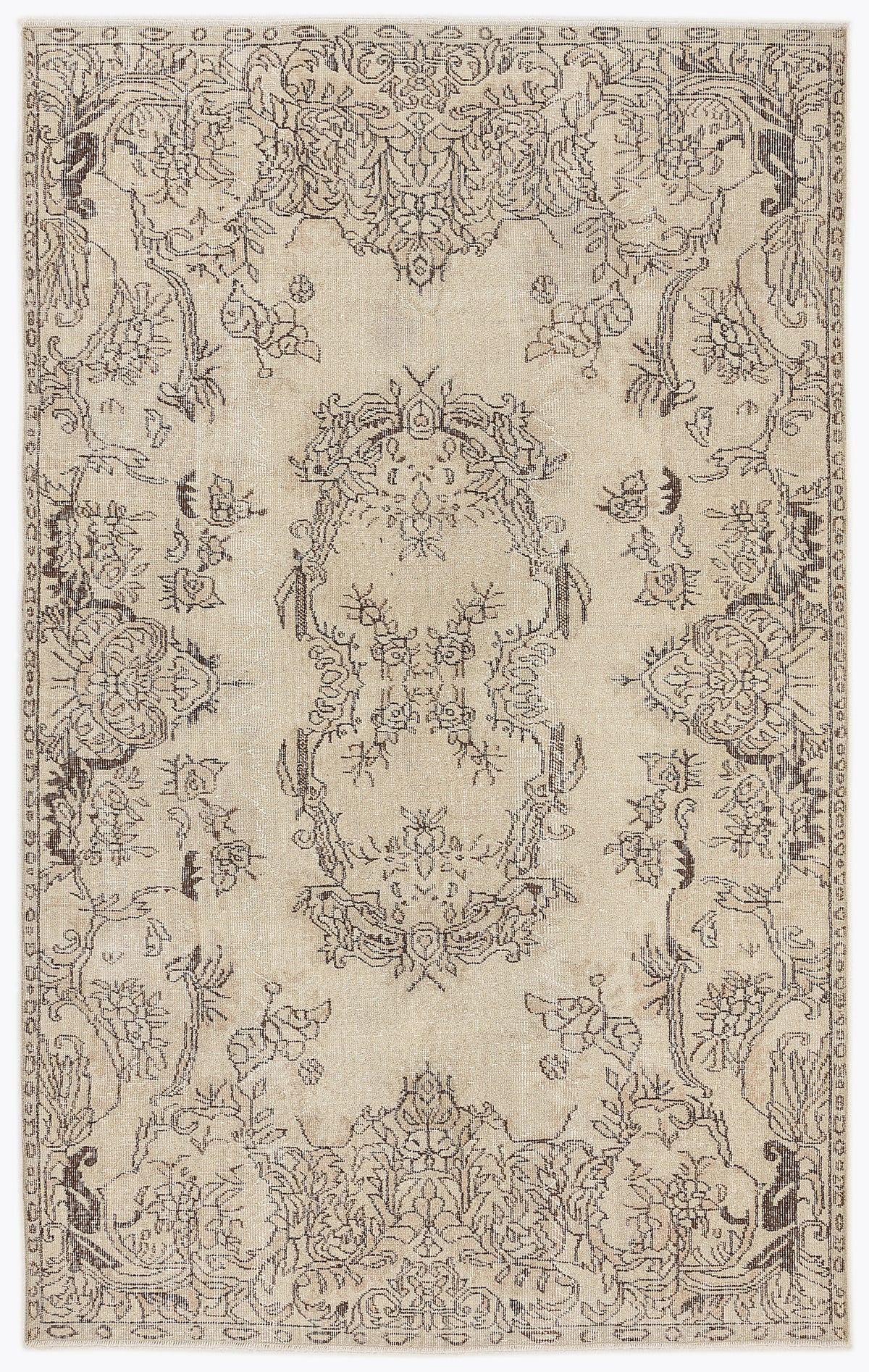 Beige Over Dyed Vintage Rug 5&#39;7&#39;&#39; x 8&#39;11&#39;&#39; ft 170 x 273 cm