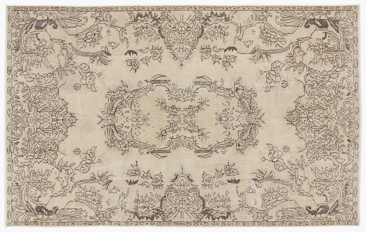Beige Over Dyed Vintage Rug 5&#39;7&#39;&#39; x 8&#39;11&#39;&#39; ft 170 x 273 cm