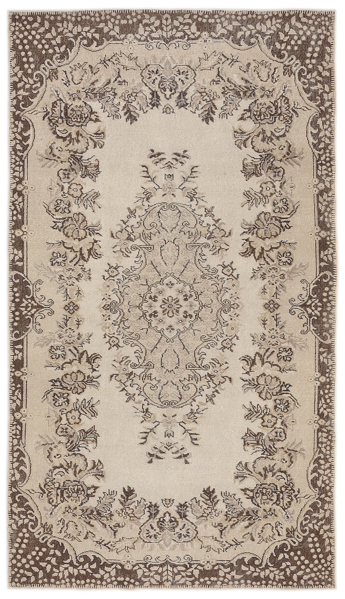 Beige Over Dyed Vintage Rug 5&#39;3&#39;&#39; x 9&#39;3&#39;&#39; ft 160 x 281 cm