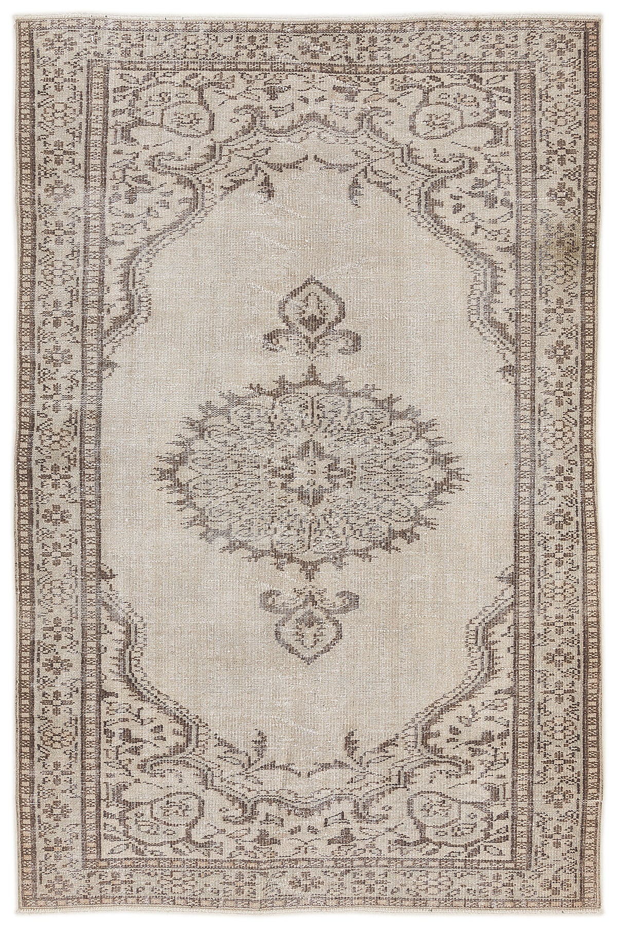 Beige Over Dyed Vintage Rug 5&#39;5&#39;&#39; x 8&#39;2&#39;&#39; ft 166 x 250 cm