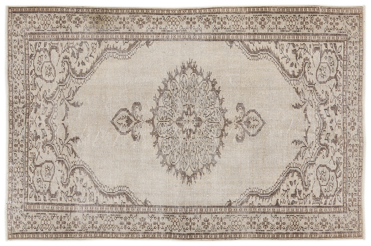 Beige Over Dyed Vintage Rug 5&#39;5&#39;&#39; x 8&#39;2&#39;&#39; ft 166 x 250 cm