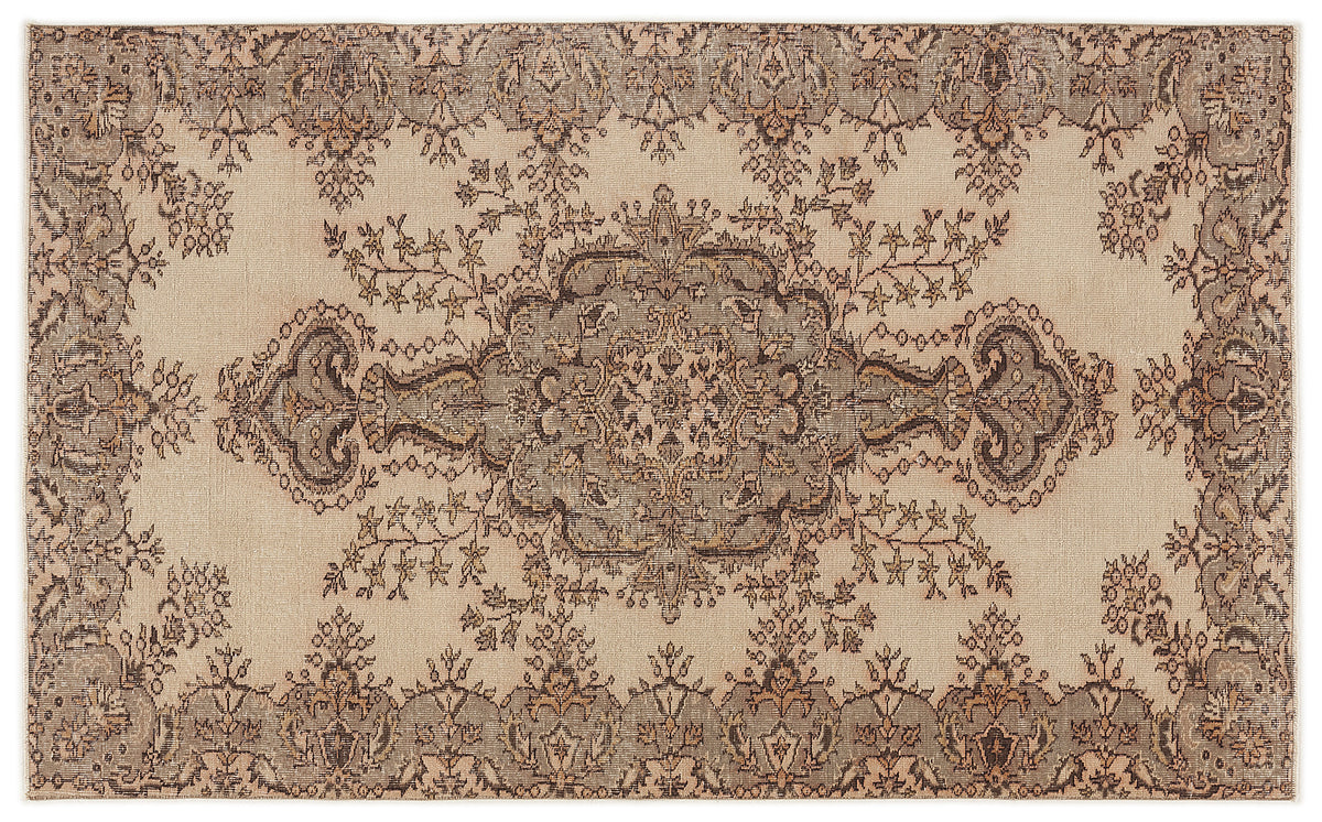 Beige Over Dyed Vintage Rug 5&#39;3&#39;&#39; x 8&#39;6&#39;&#39; ft 160 x 260 cm