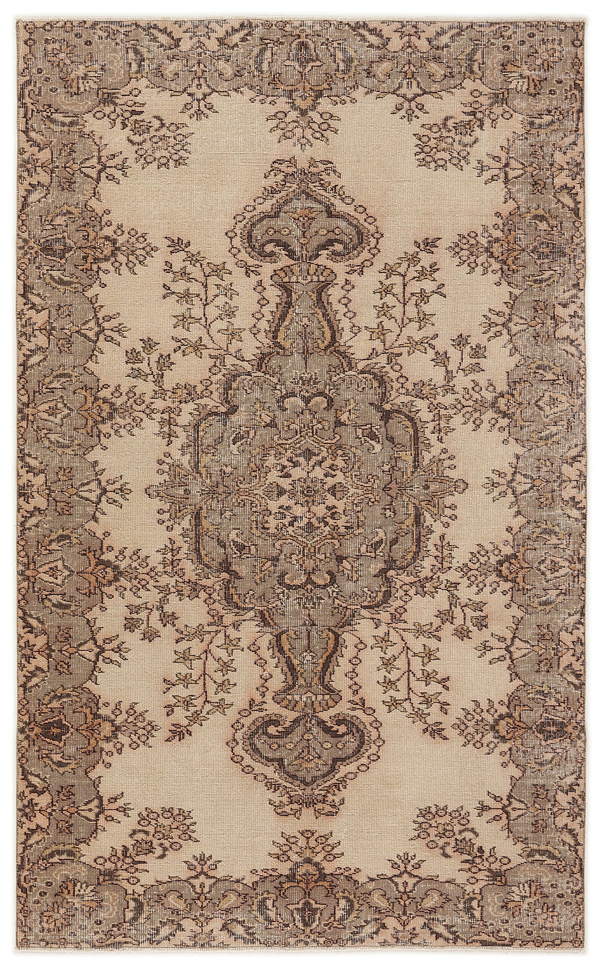 Beige Over Dyed Vintage Rug 5&#39;3&#39;&#39; x 8&#39;6&#39;&#39; ft 160 x 260 cm
