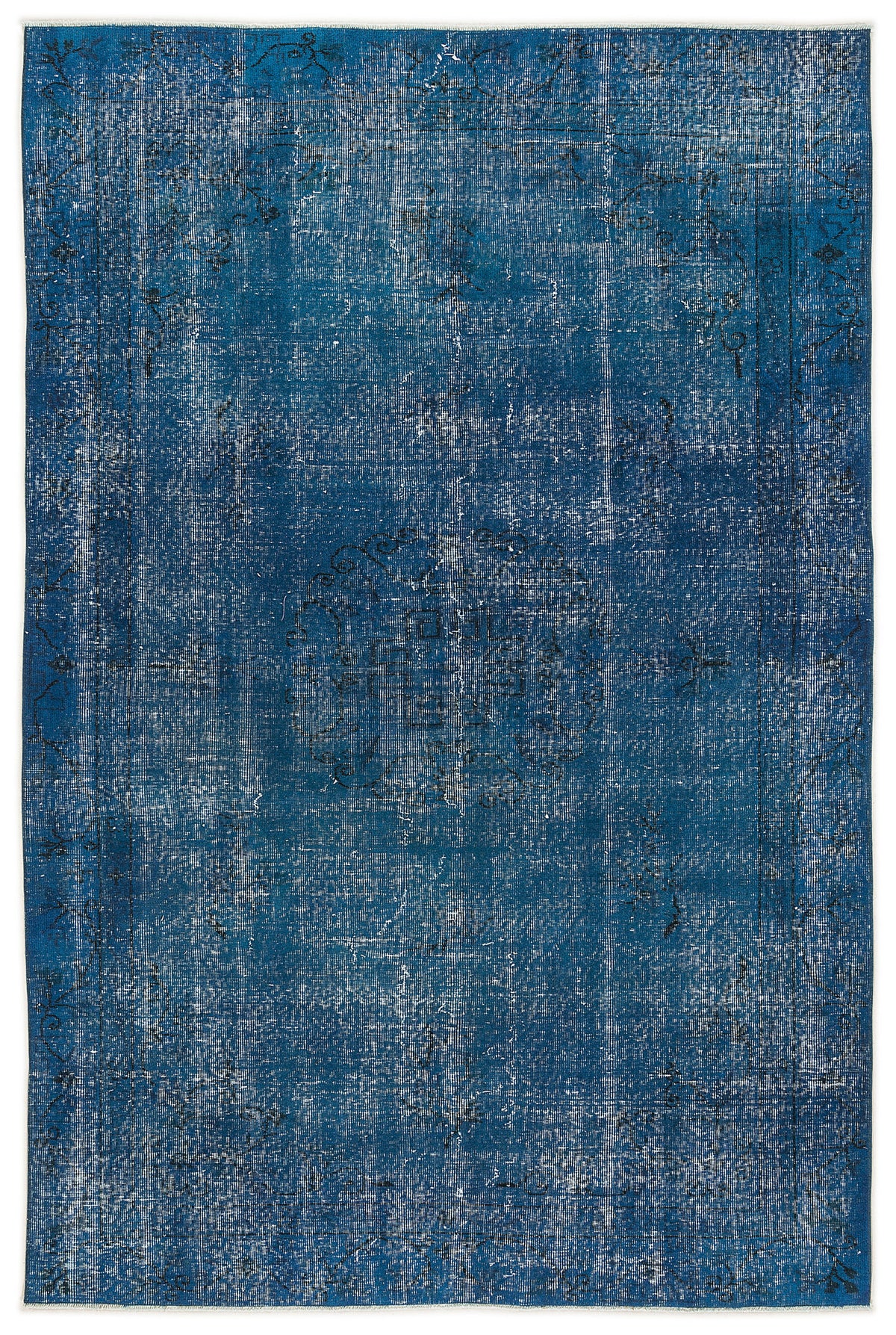 Turquoise  Over Dyed Vintage Rug 5&#39;12&#39;&#39; x 9&#39;0&#39;&#39; ft 182 x 275 cm