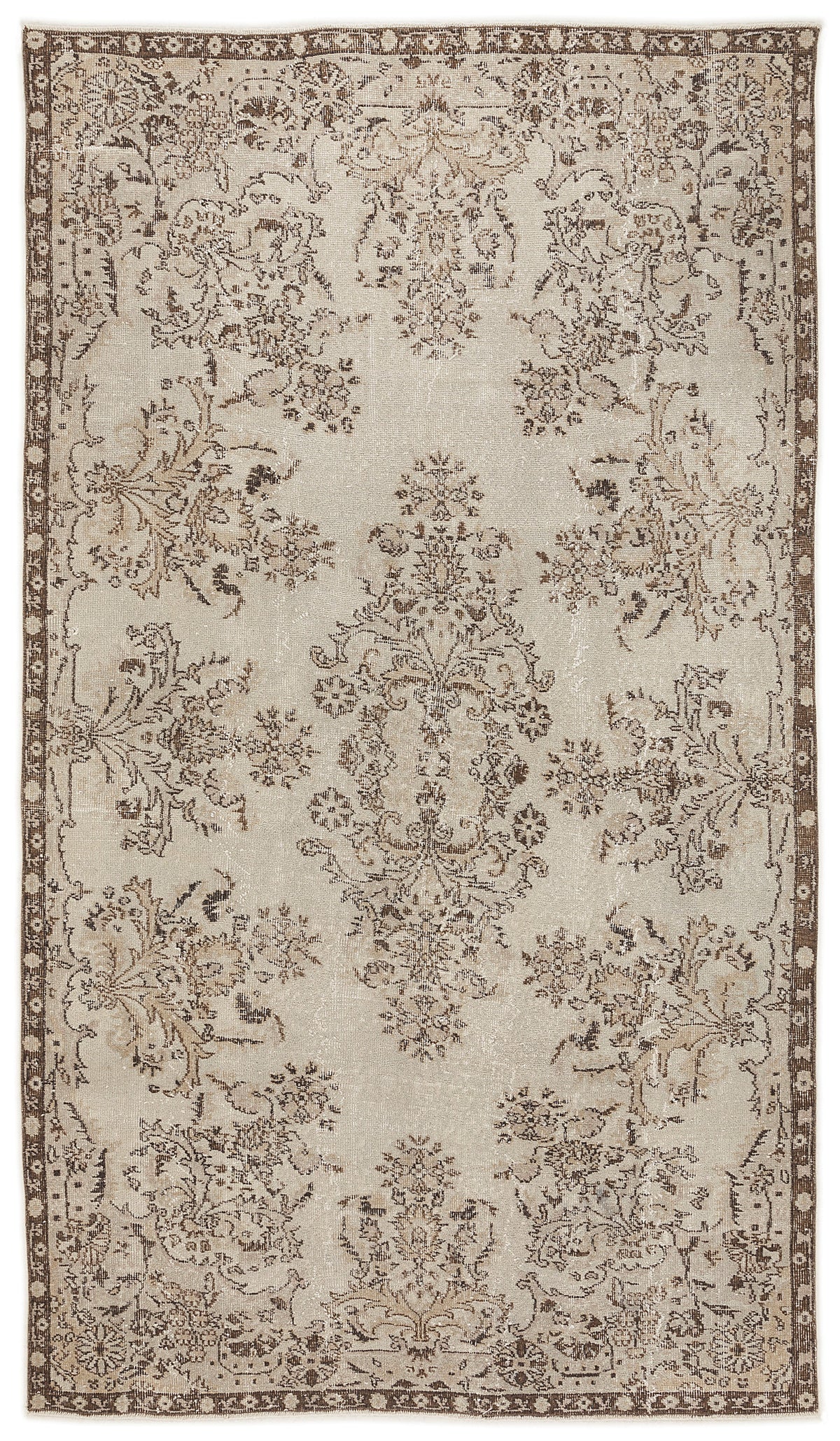 Beige Over Dyed Vintage Rug 5&#39;7&#39;&#39; x 9&#39;10&#39;&#39; ft 170 x 300 cm