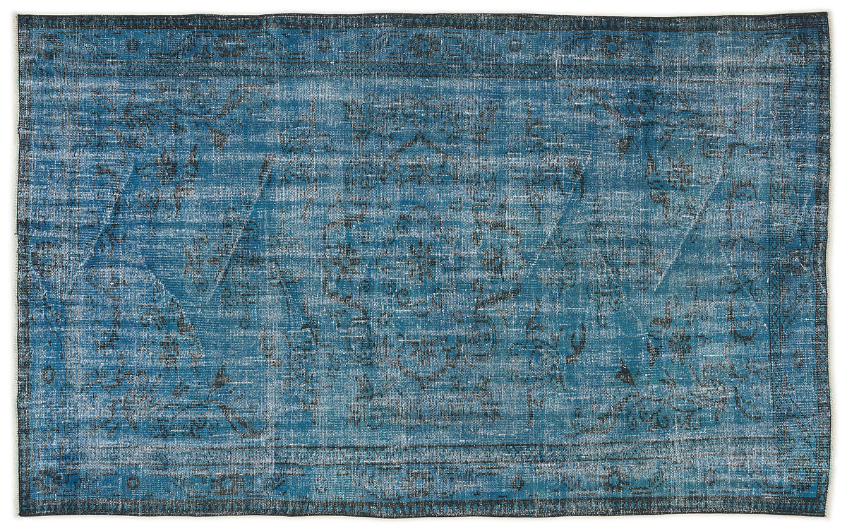 Turquoise  Over Dyed Vintage Rug 5&#39;3&#39;&#39; x 8&#39;7&#39;&#39; ft 160 x 262 cm
