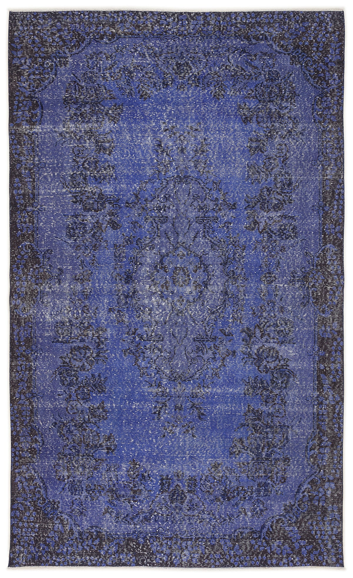 Blue Over Dyed Vintage Rug 5&#39;8&#39;&#39; x 9&#39;5&#39;&#39; ft 173 x 286 cm