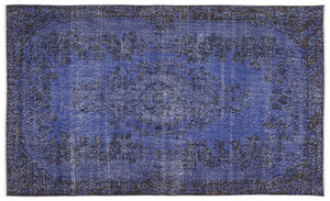 Blue Over Dyed Vintage Rug 5'8'' x 9'5'' ft 173 x 286 cm