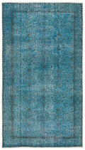 Turquoise  Over Dyed Vintage Rug 5'1'' x 9'2'' ft 155 x 280 cm