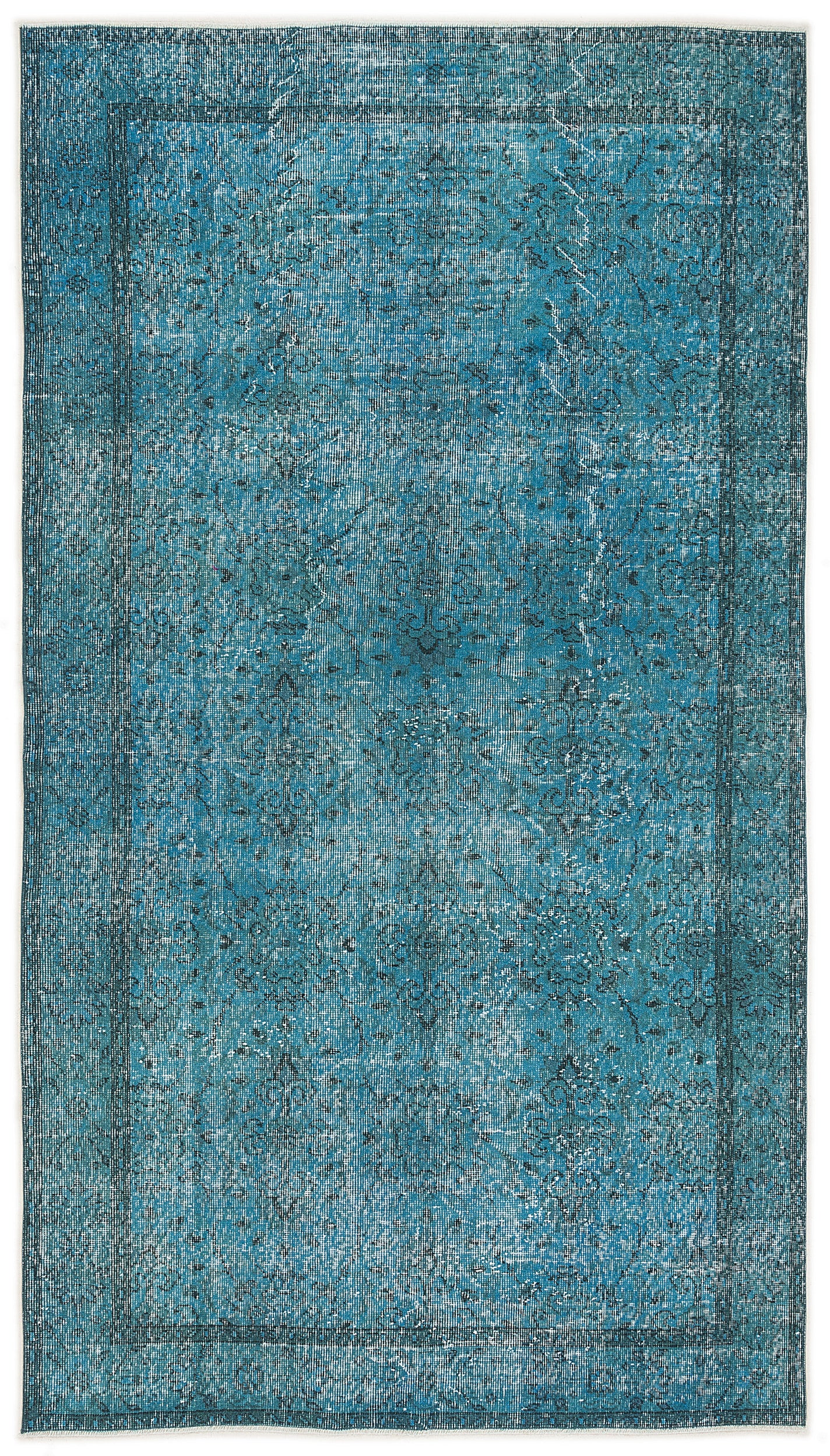 Turquoise  Over Dyed Vintage Rug 5'1'' x 9'2'' ft 155 x 280 cm